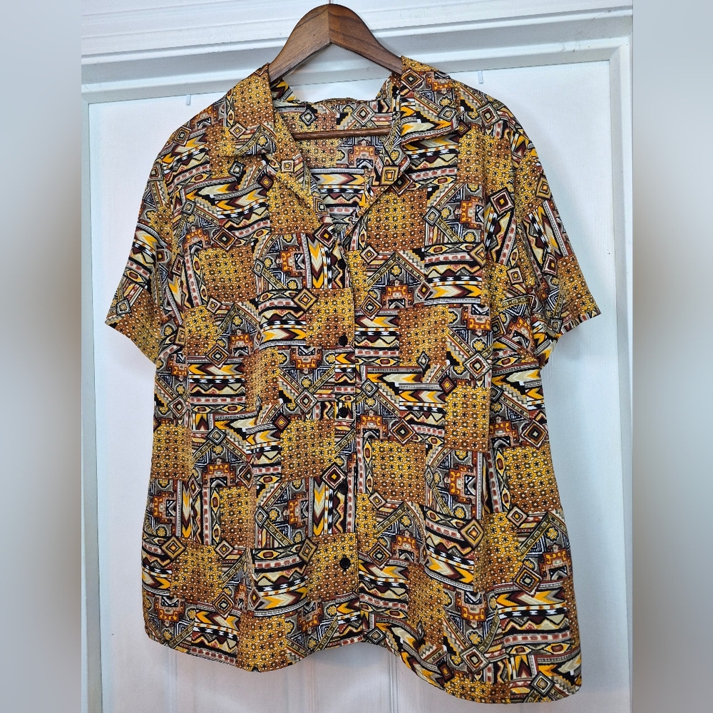 Vintage Y2k Notations Woman Button Down Top Blouse